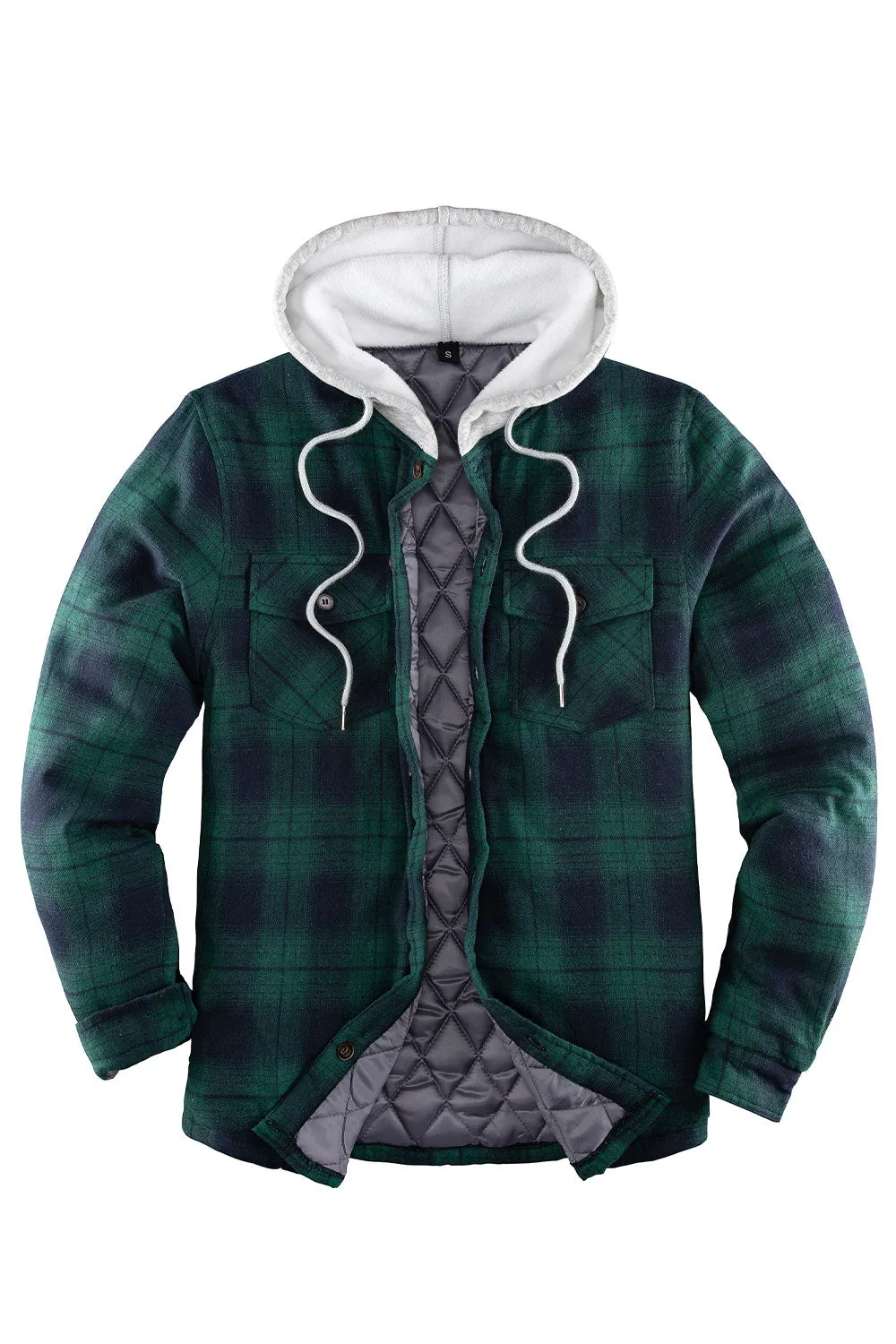 Men's Matching Family Quilted Lined Green Plaid Hoodie