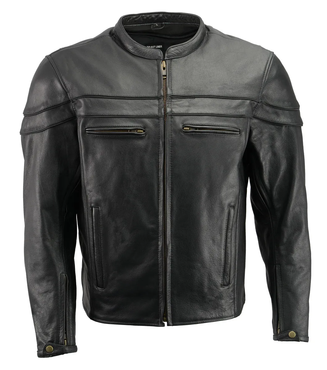 Men’s Premium Buffalo Black Leather Motorcycle Jacket with CE Armor Protection BZ1512