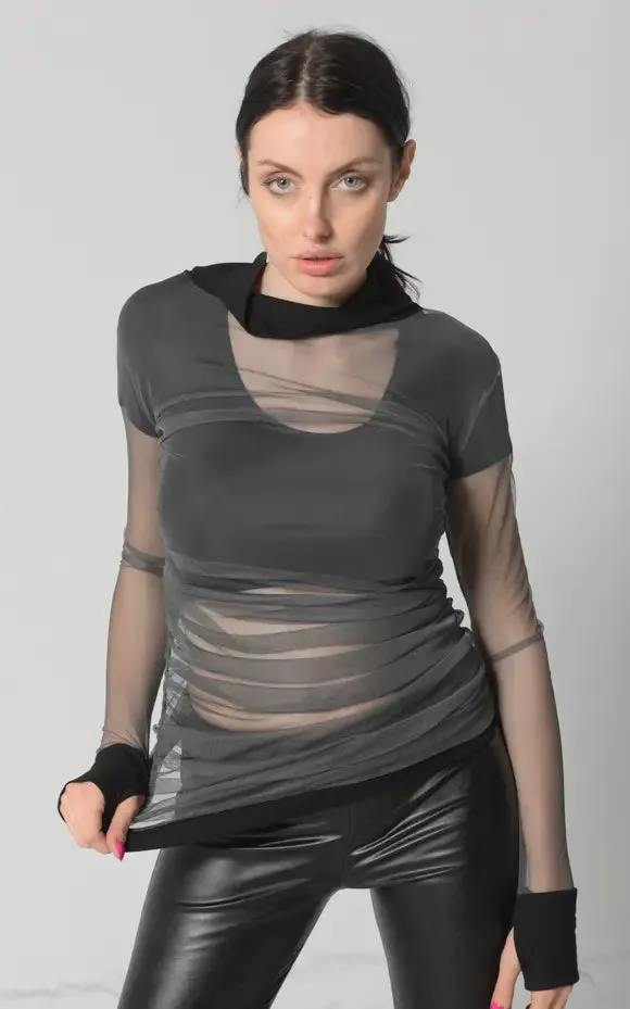 Metamorphoza Sheer Long Sleeve Mesh Turtleneck