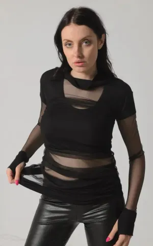 Metamorphoza Sheer Long Sleeve Mesh Turtleneck