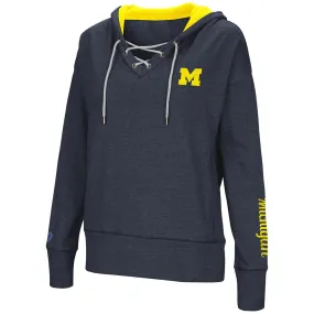 Michigan Wolverines Colosseum WOMEN'S Navy Rhymes Lace Up Hoodie Sweatshirt