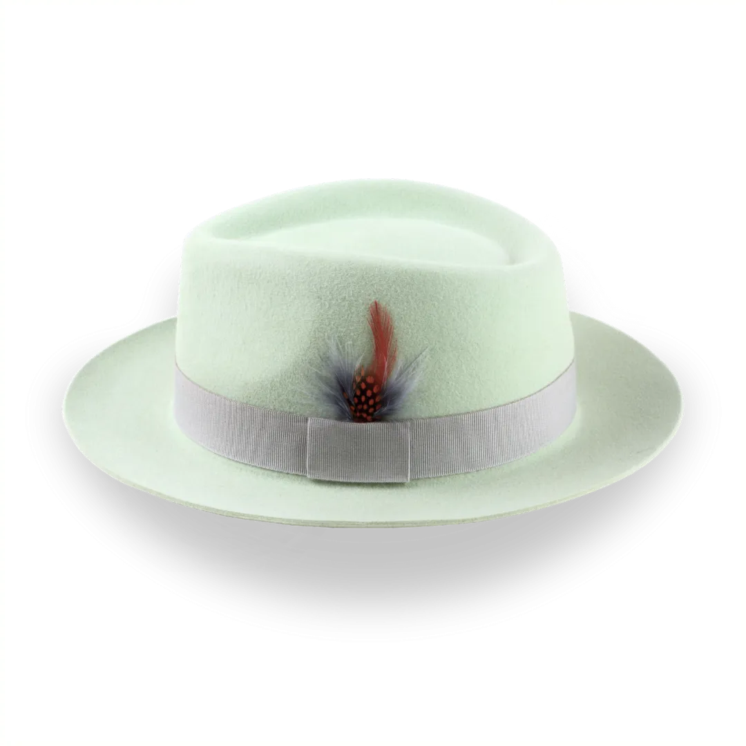 Mint Green Fedora Hat With Feather in Premium Fur Felt | The Clubber