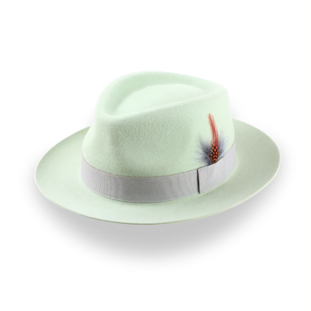 Mint Green Fedora Hat With Feather in Premium Fur Felt | The Clubber