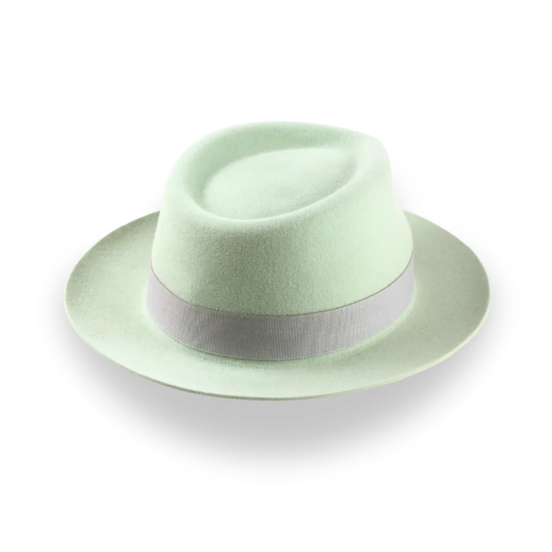 Mint Green Fedora Hat With Feather in Premium Fur Felt | The Clubber