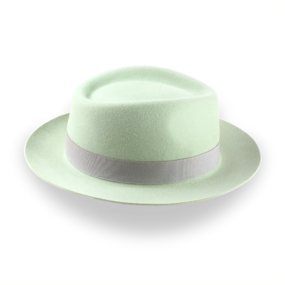 Mint Green Fedora Hat With Feather in Premium Fur Felt | The Clubber