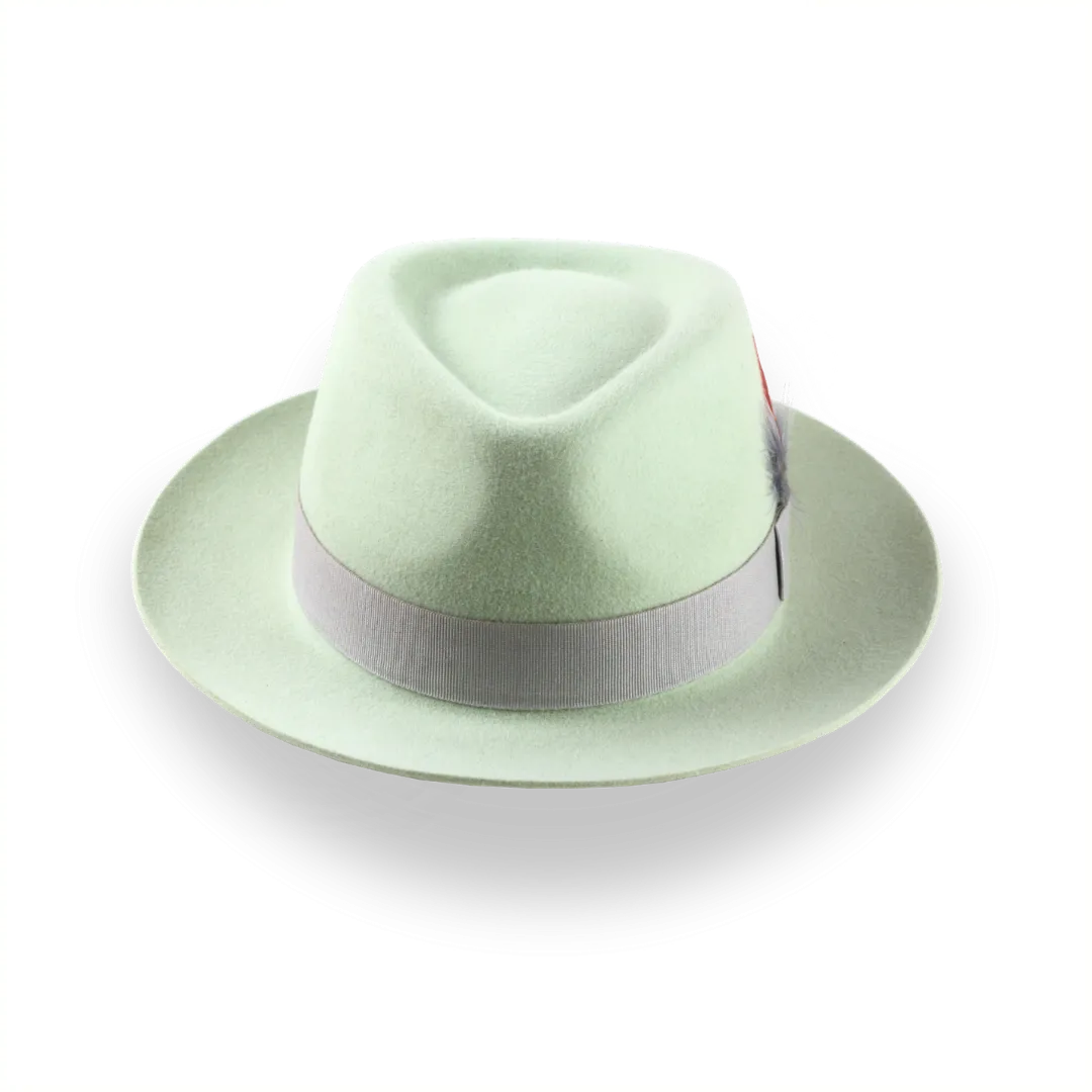 Mint Green Fedora Hat With Feather in Premium Fur Felt | The Clubber