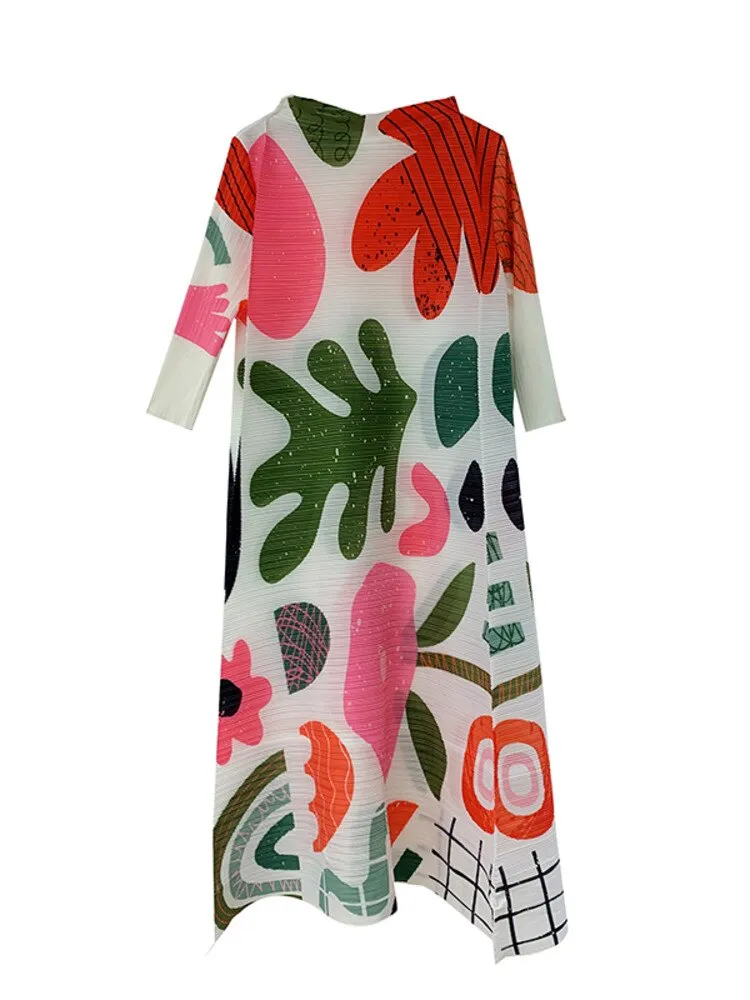 Miyake Pleated Floral Print Midi Dress