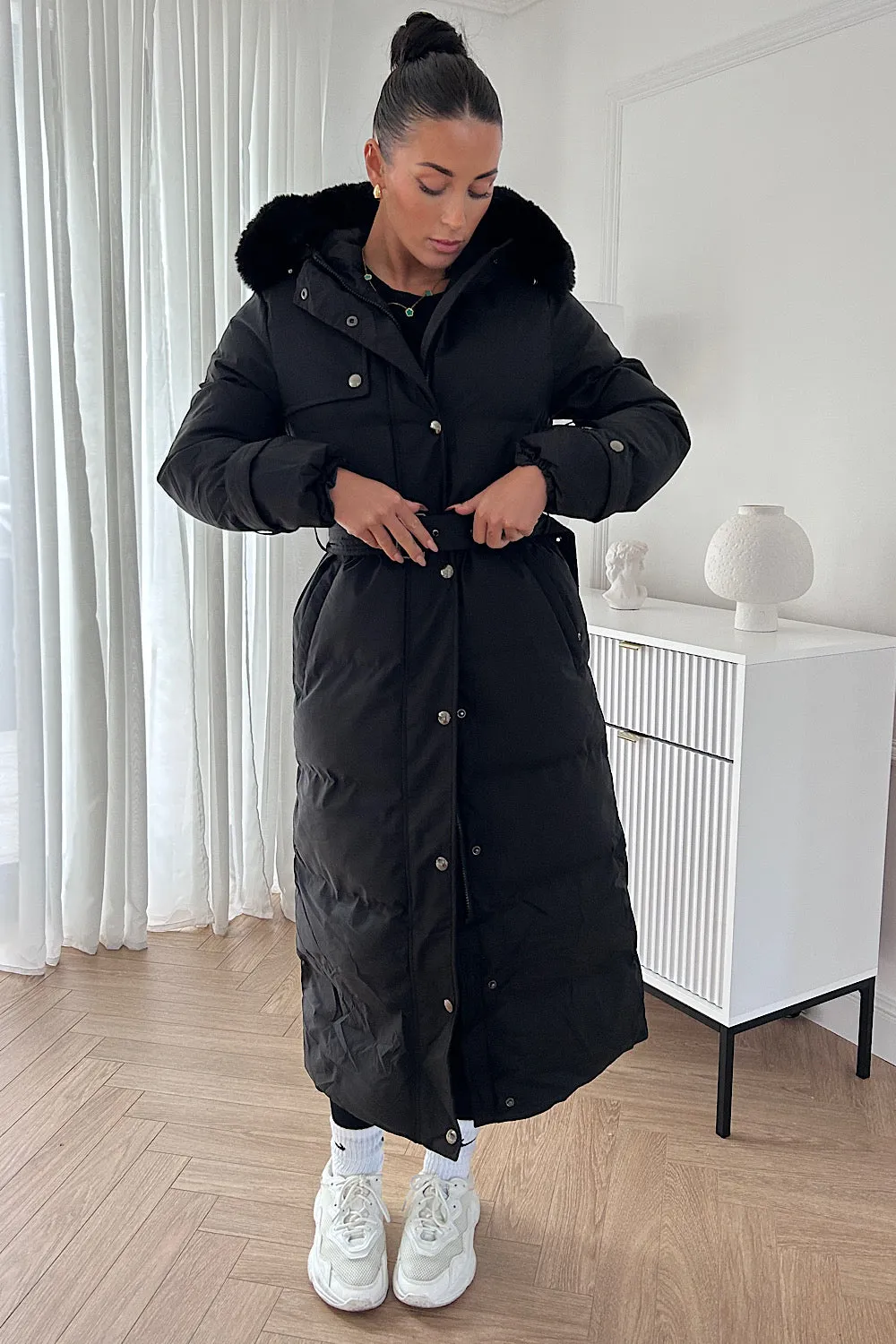 Molly Black Padded Faux Fur Coat