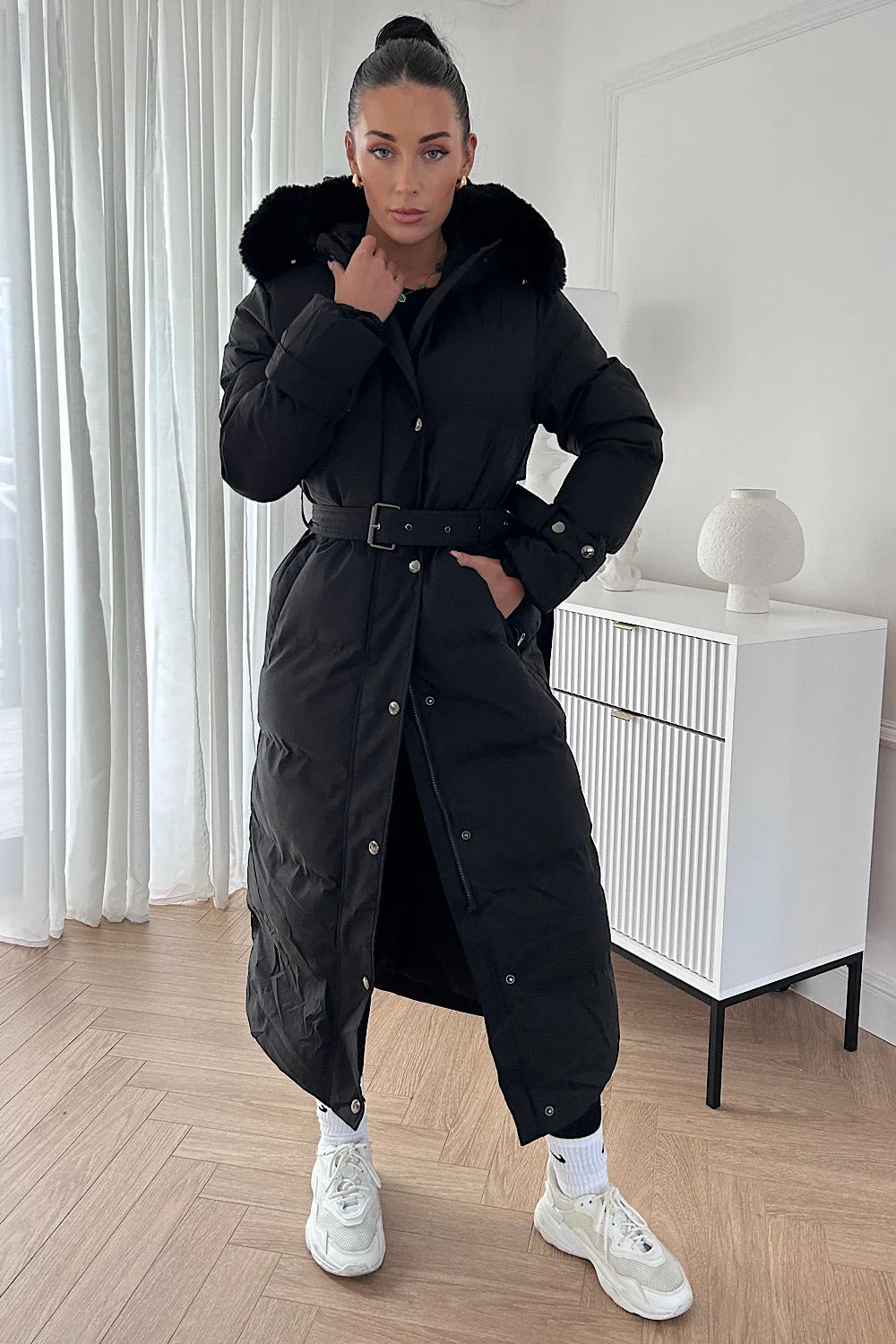 Molly Black Padded Faux Fur Coat