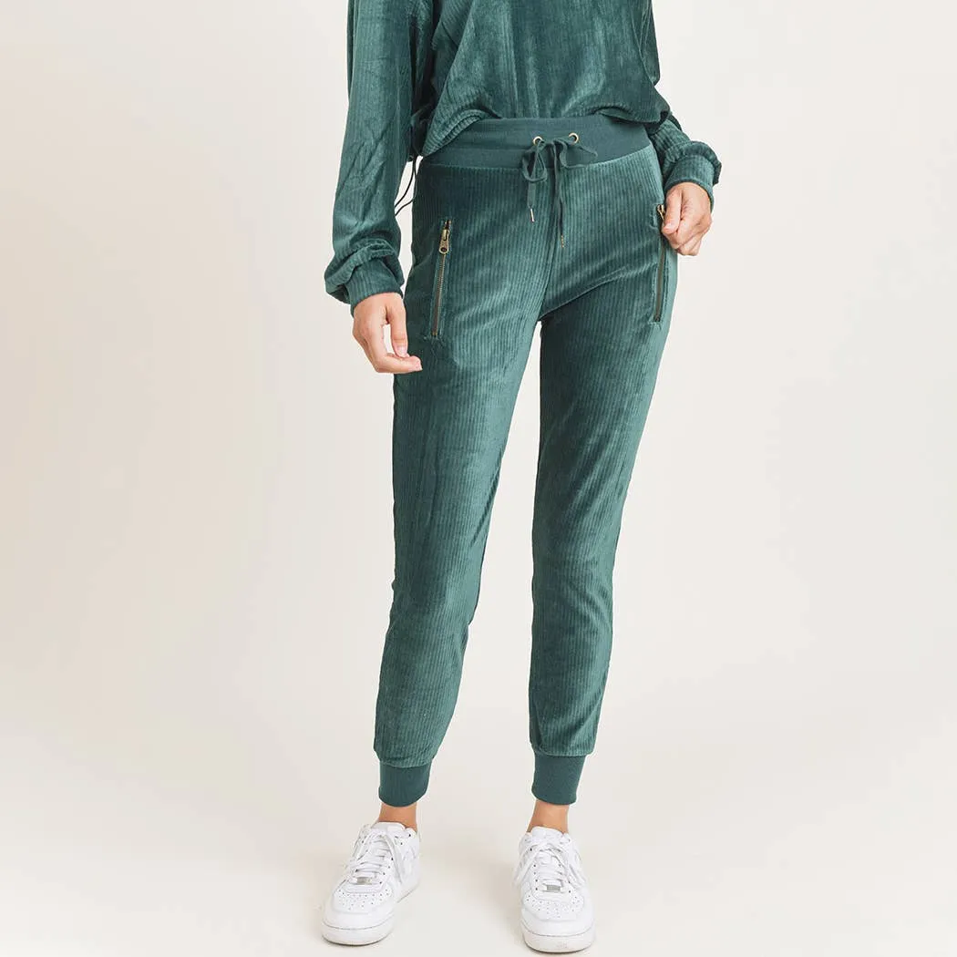 Mono B Ribbed Hoodie Zippered Track Suit Set