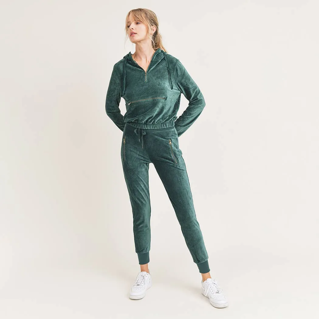 Mono B Ribbed Hoodie Zippered Track Suit Set