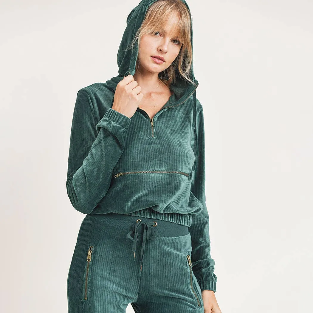 Mono B Ribbed Hoodie Zippered Track Suit Set