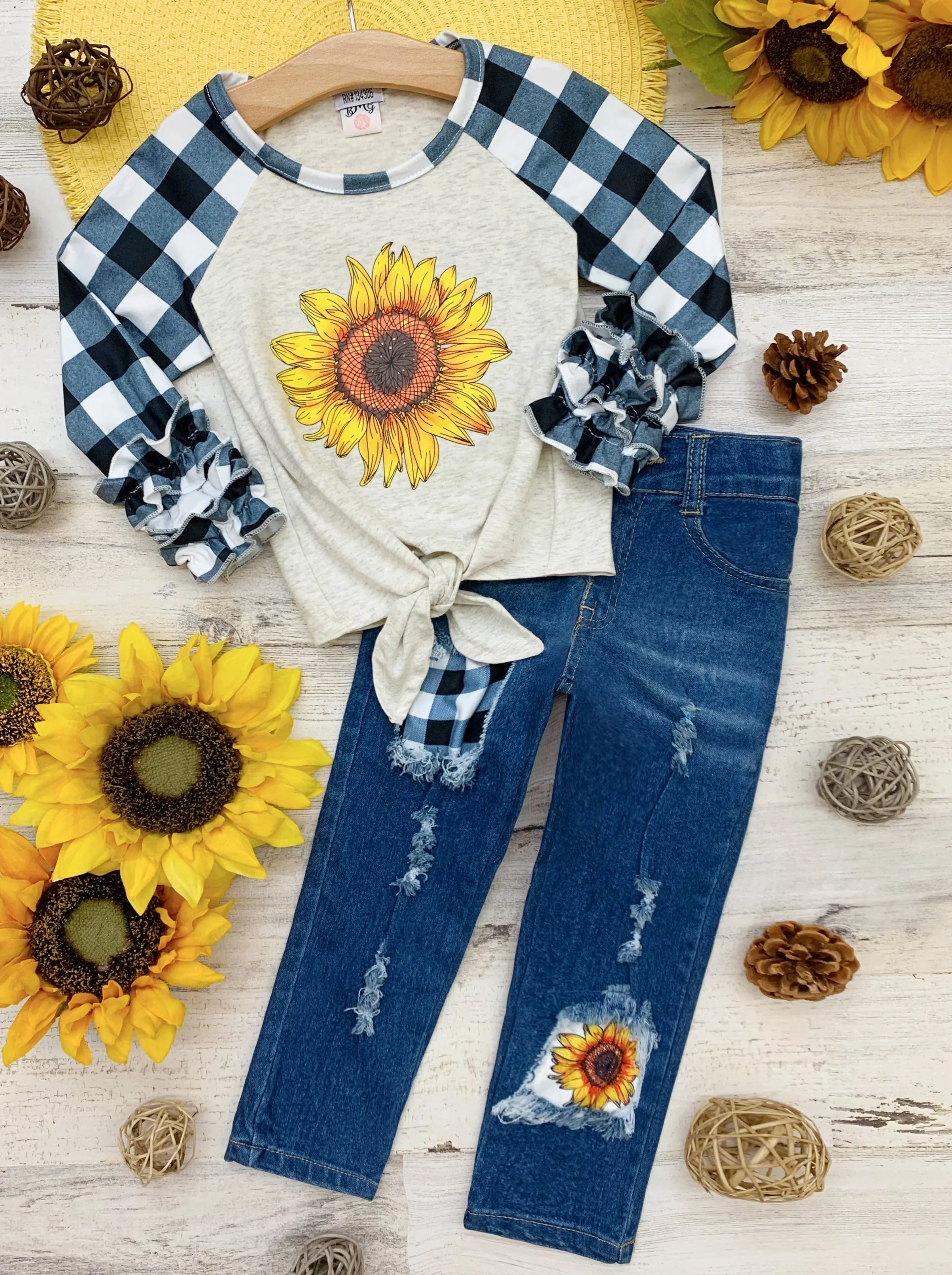 My Pretty Flower Patched Jeans Set