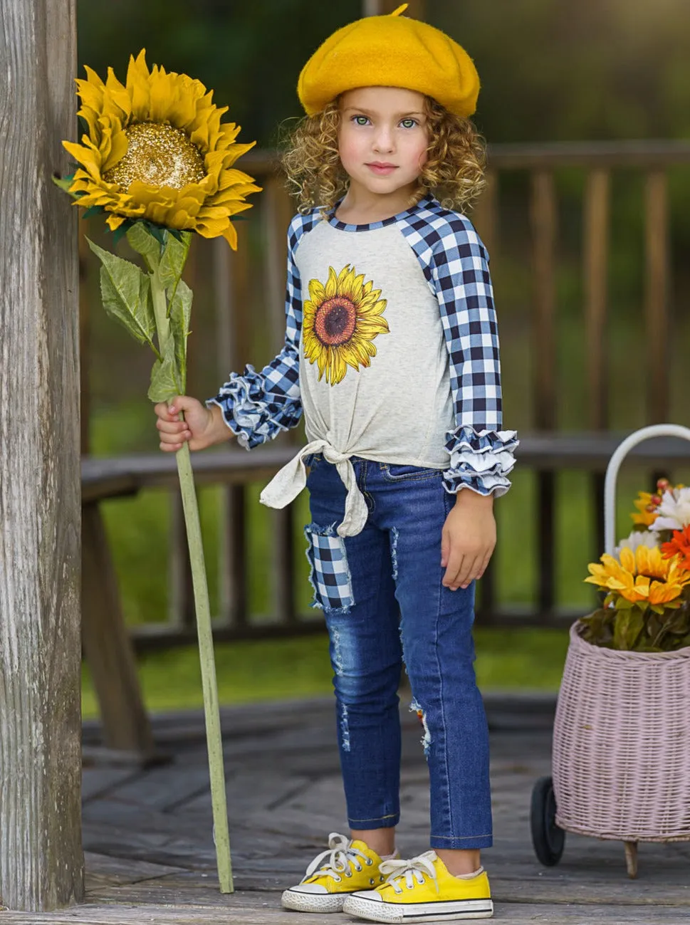 My Pretty Flower Patched Jeans Set