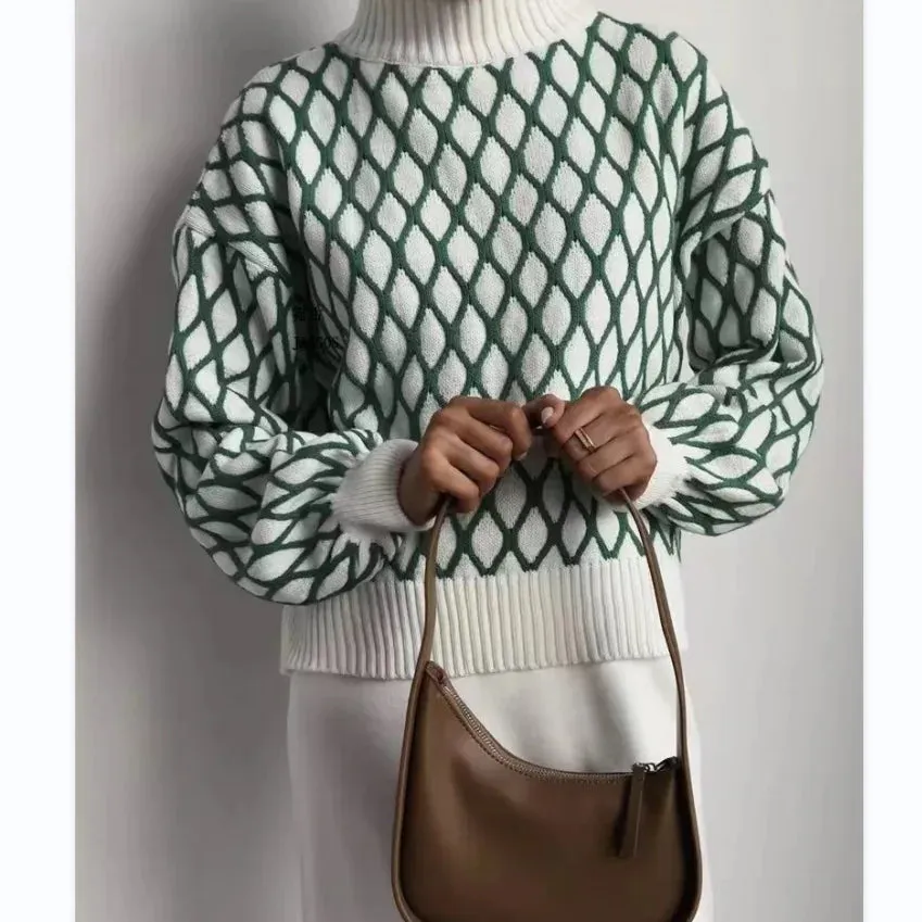 Neck Turtleneck Trendy Slim Autumn High Loose Casual Sport Striped Sweater