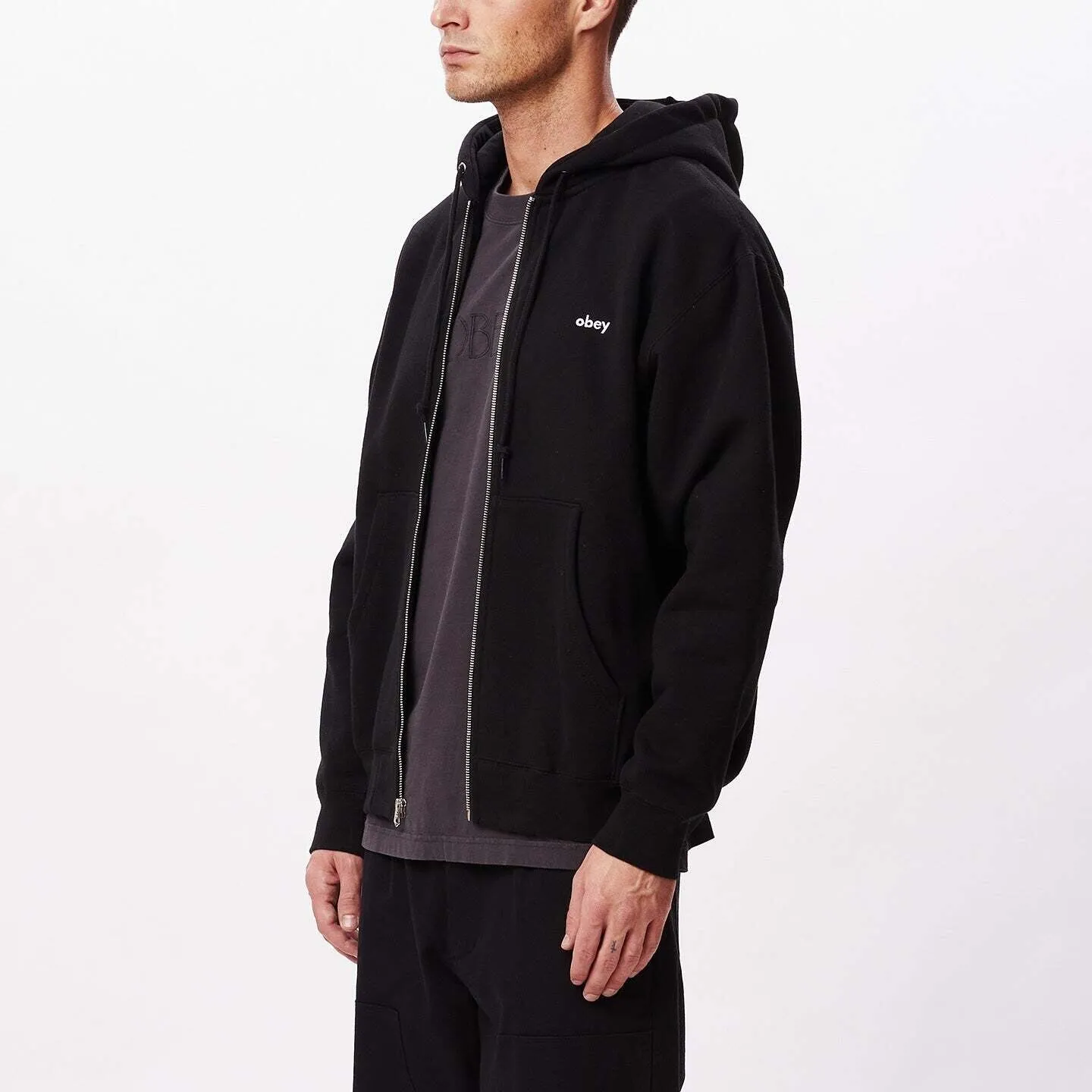 Obey Tab Zip Hoodie - Black