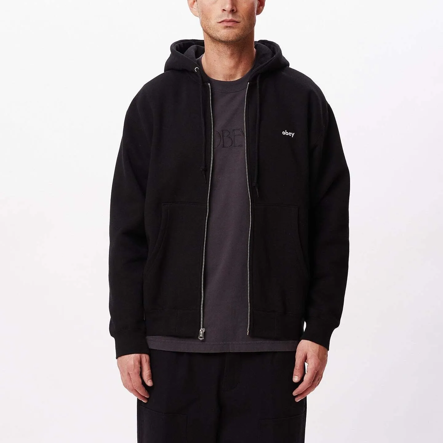 Obey Tab Zip Hoodie - Black