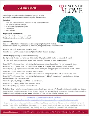 Oceans ~ Watchman's Knit Hat Pattern by Knots of Love