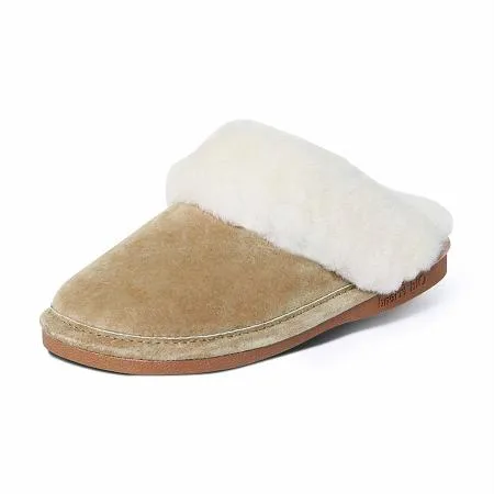 Old Friend Footwear WOMENS Chestnut White Plush Slip on Shoes Slippers (5-6)