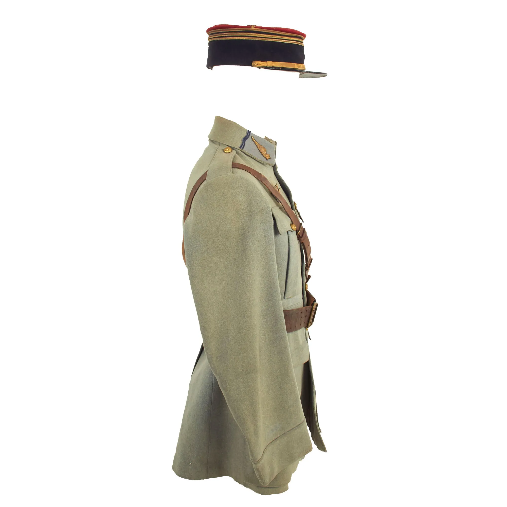 Original France WWI Named Pilot Armée de l'Air French Air Service Officer’s Uniform Set With Tunic, Trousers, “Cape” and Kepi - 4 Items