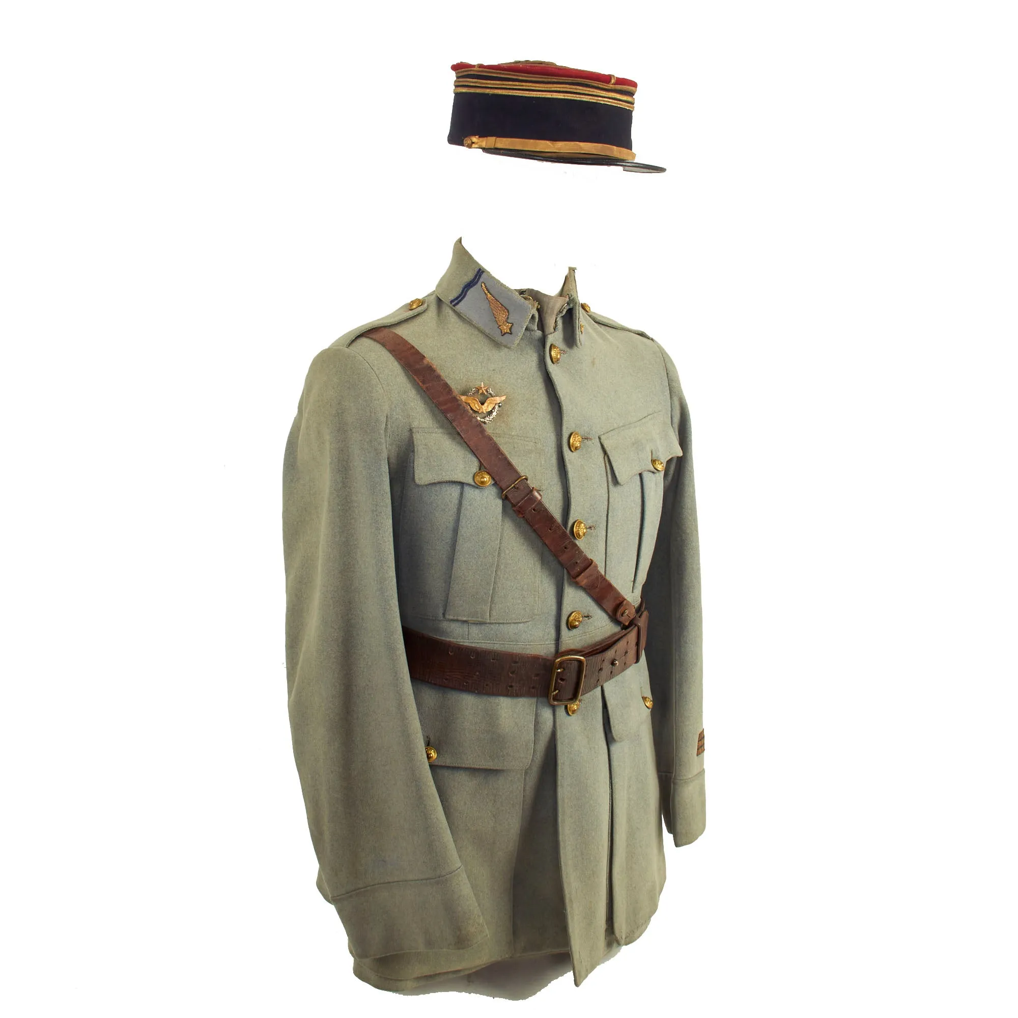 Original France WWI Named Pilot Armée de l'Air French Air Service Officer’s Uniform Set With Tunic, Trousers, “Cape” and Kepi - 4 Items