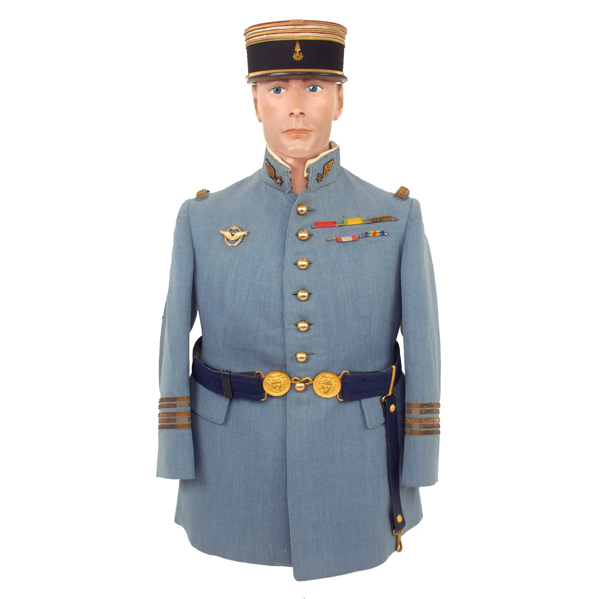 Original France WWI Pilot Armée de l'Air French Air Service Officer’s Uniform Set With Tunic, Trousers, Sword Belt, Kepi and 1882 Pattern Officers Sword With Scabbard - 5 Items