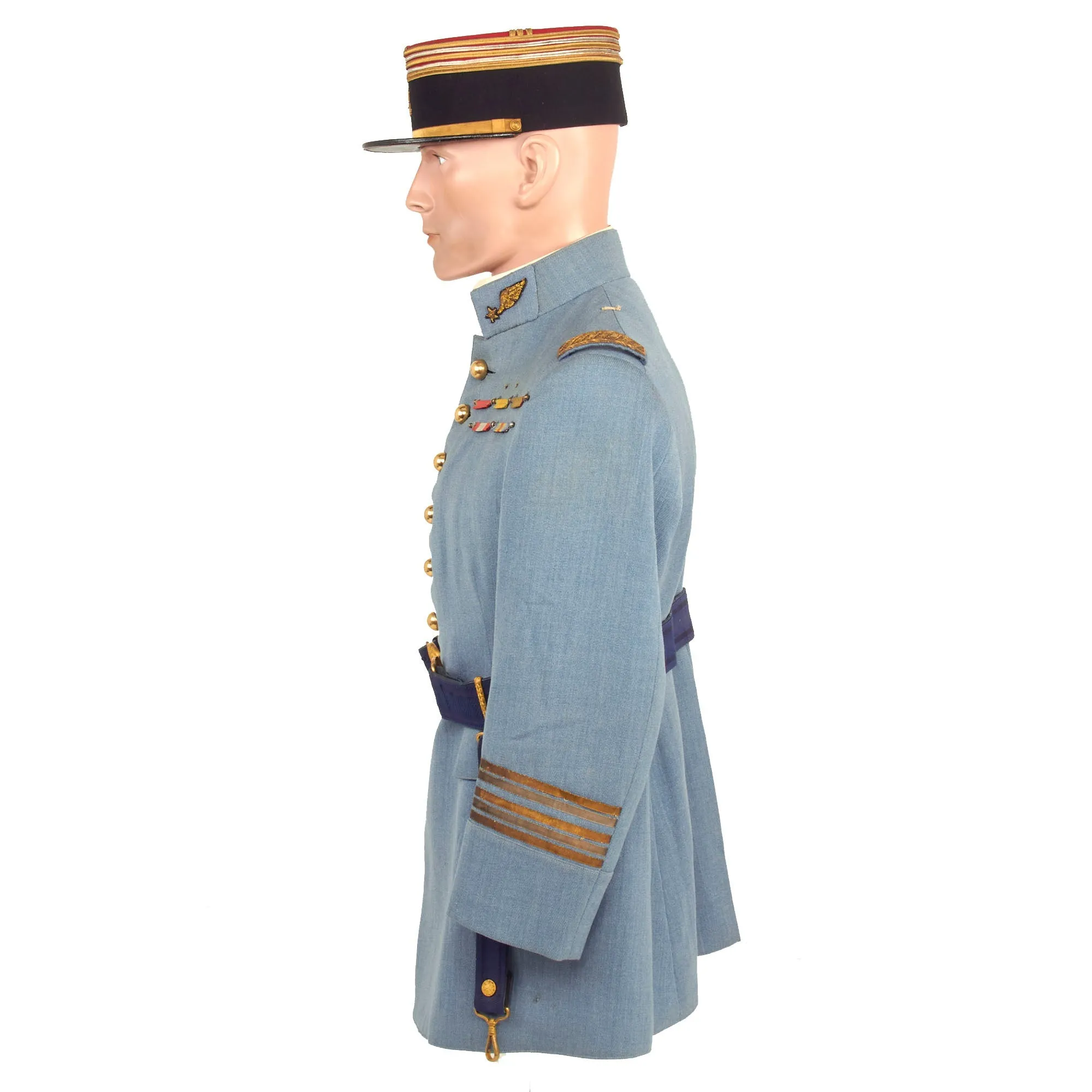 Original France WWI Pilot Armée de l'Air French Air Service Officer’s Uniform Set With Tunic, Trousers, Sword Belt, Kepi and 1882 Pattern Officers Sword With Scabbard - 5 Items