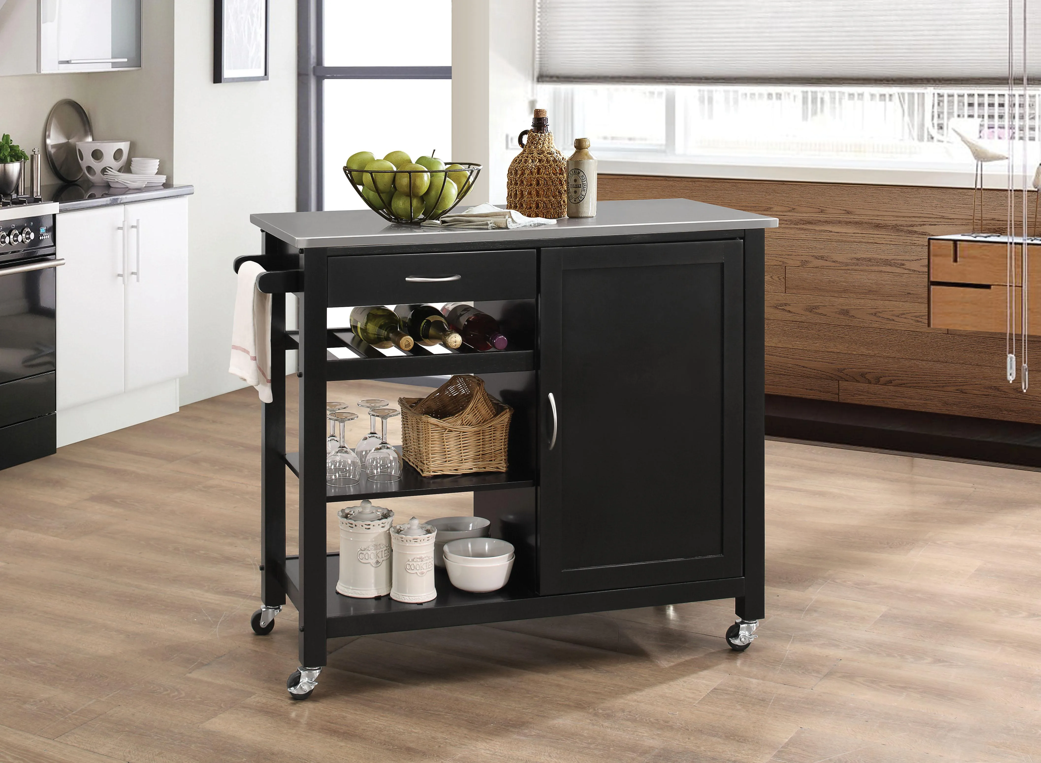 Ottawa Stainless Steel & Black Kitchen Cart