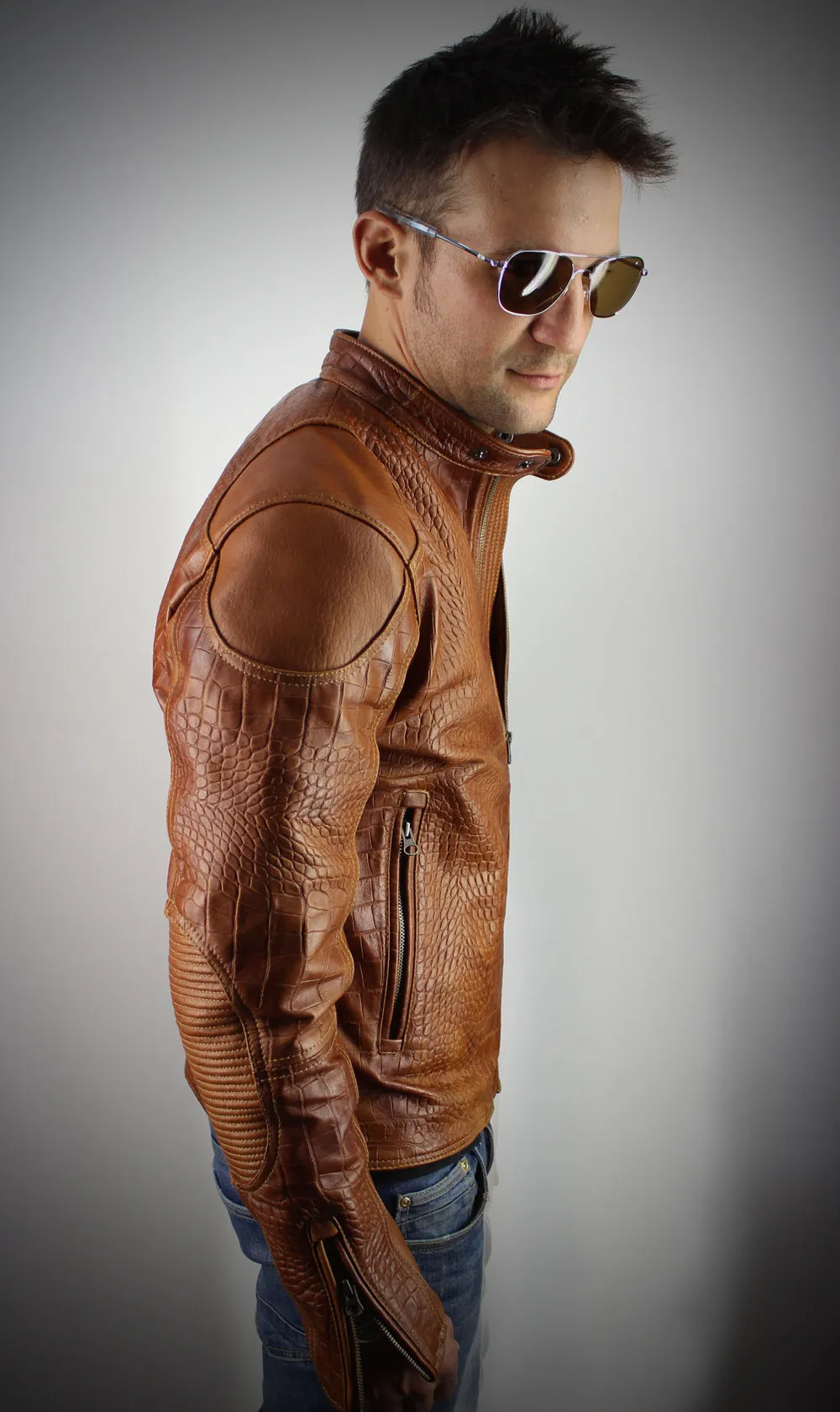 PASADENA Embossed Leather Jacket Amber Reptile Limited -