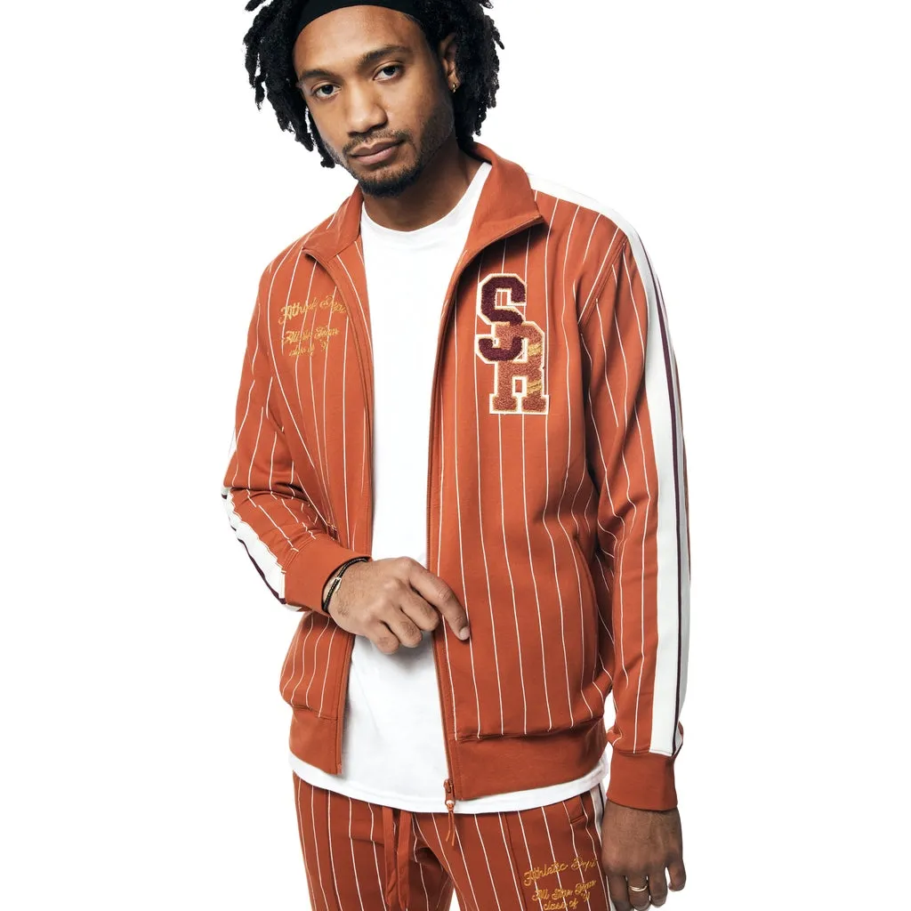 Pin Striped Varsity Track Jacket - Cinnamon