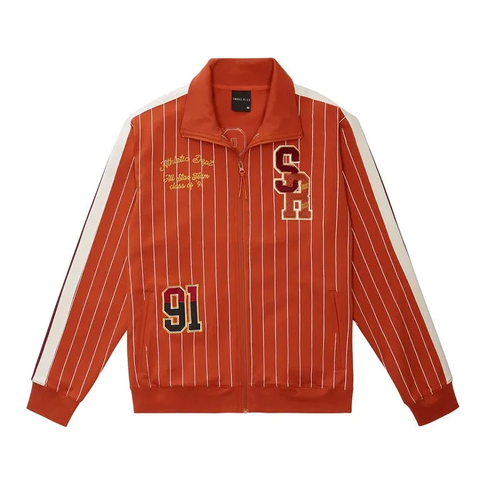 Pin Striped Varsity Track Jacket - Cinnamon