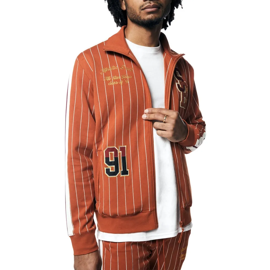 Pin Striped Varsity Track Jacket - Cinnamon