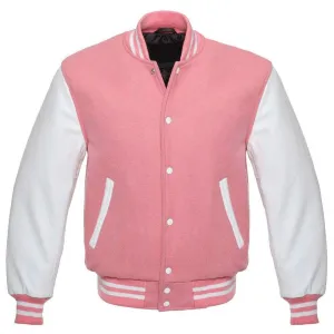 Pink and White Varsity Jacket with Customizable Logos