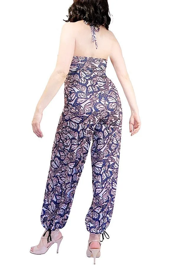 pink butterflies wide-leg tango jumpsuit