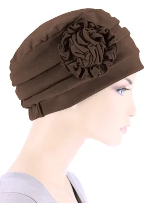 Pleated Winter Hat Fleece Lined Brown