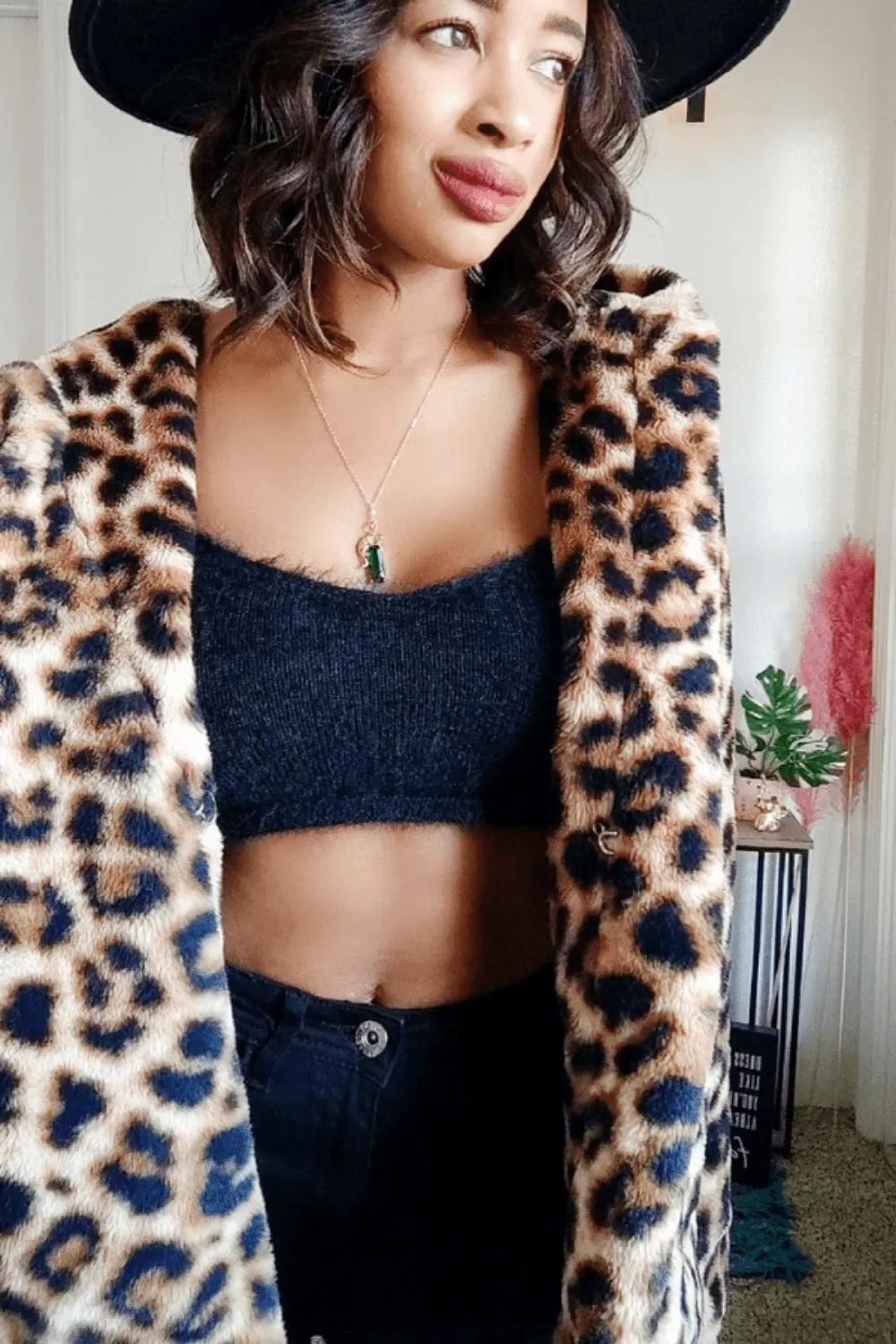 Plush Faux Fur Leopard Print Coat