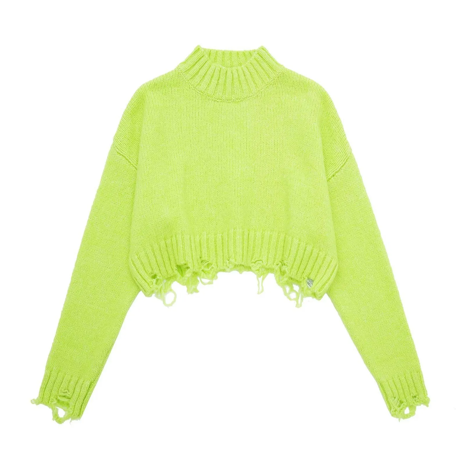 Pre Order:  Edgy Solid Turtle Neck Ripped Cropped Sweater