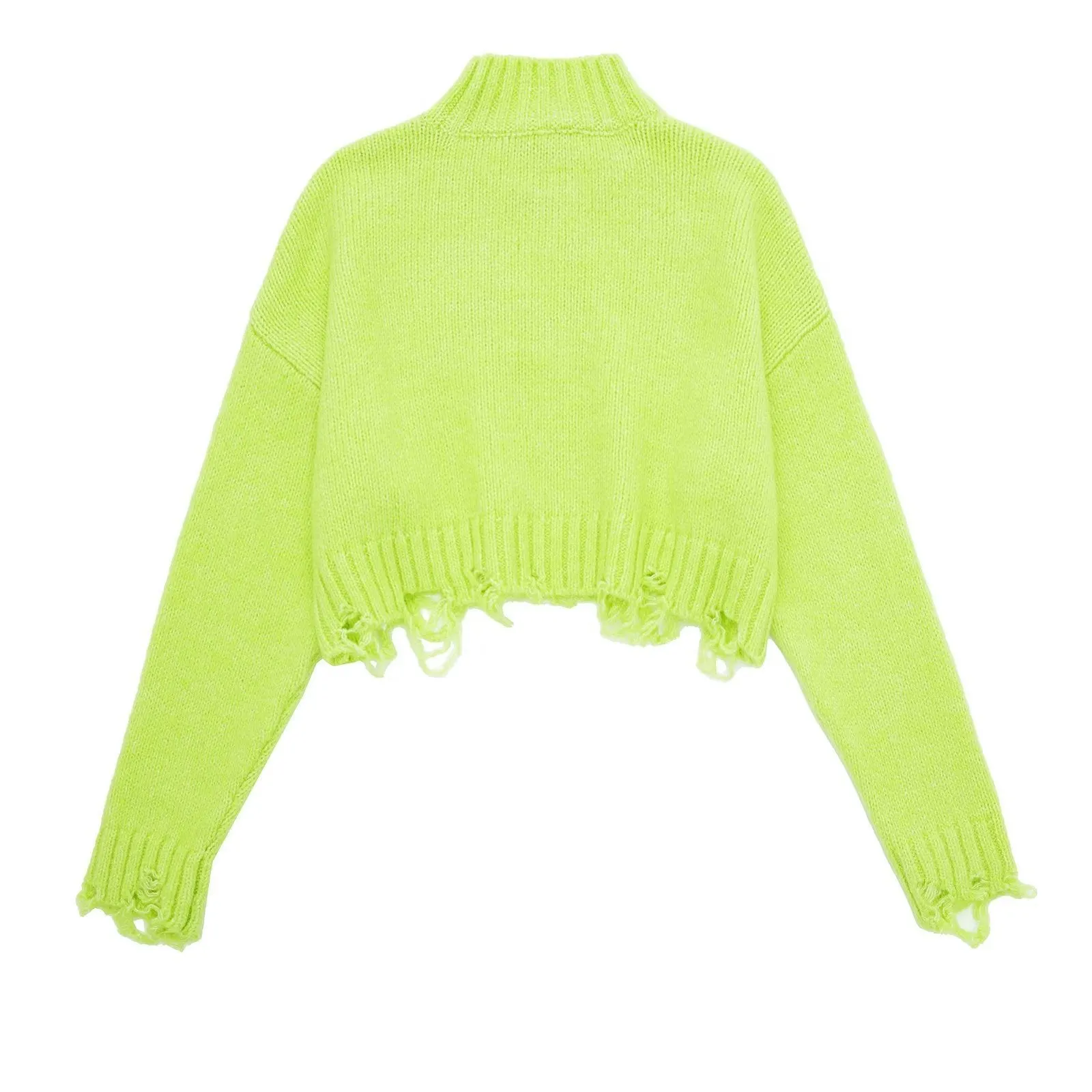 Pre Order:  Edgy Solid Turtle Neck Ripped Cropped Sweater