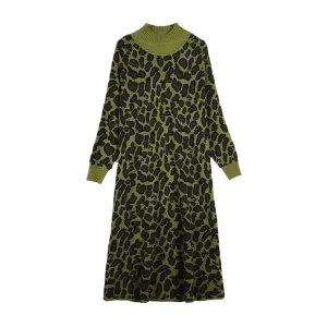 Pre Order:  Leopard Knitted Turtleneck Loose Dress