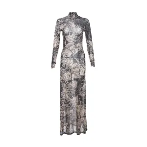 Pre Order:  See-Through Printed Mesh Maxi Dress