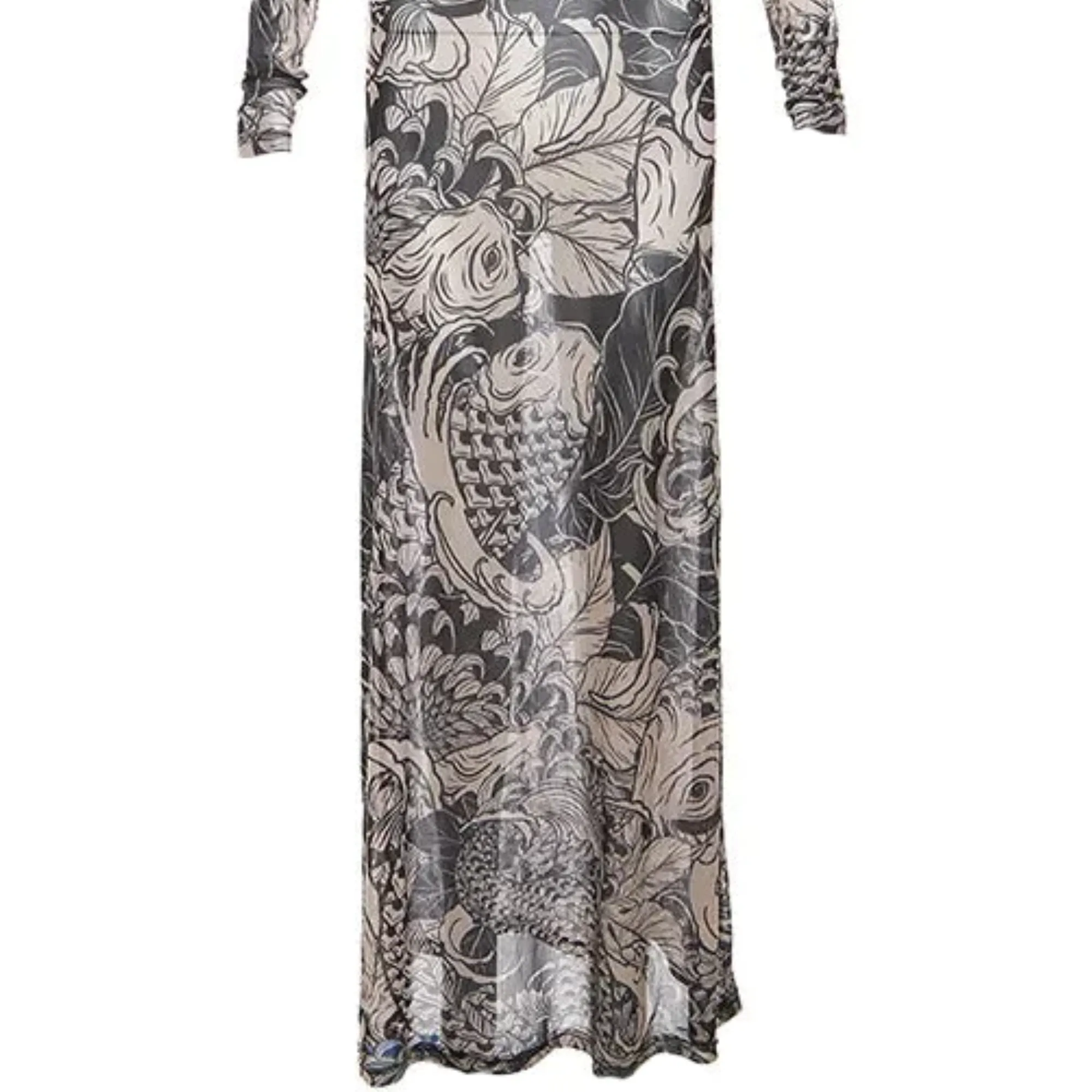 Pre Order:  See-Through Printed Mesh Maxi Dress