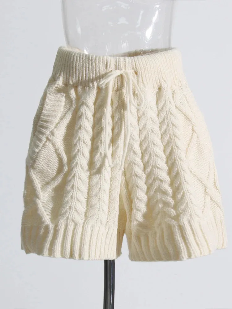 Pre Order:  Turtleneck Sweater Tie-Waist Shorts Cableknit Set