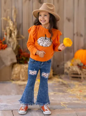 Pumpkin Party Patched Fringe Jeans Set