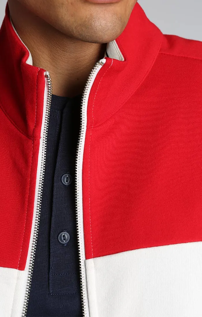 Red Color Block Fleece Track Jacket