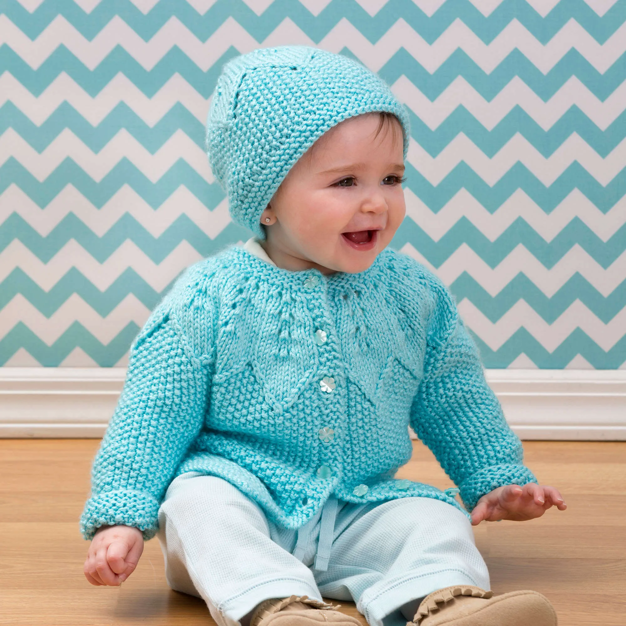 Red Heart Star Bright Baby Knit Cardigan And Hat