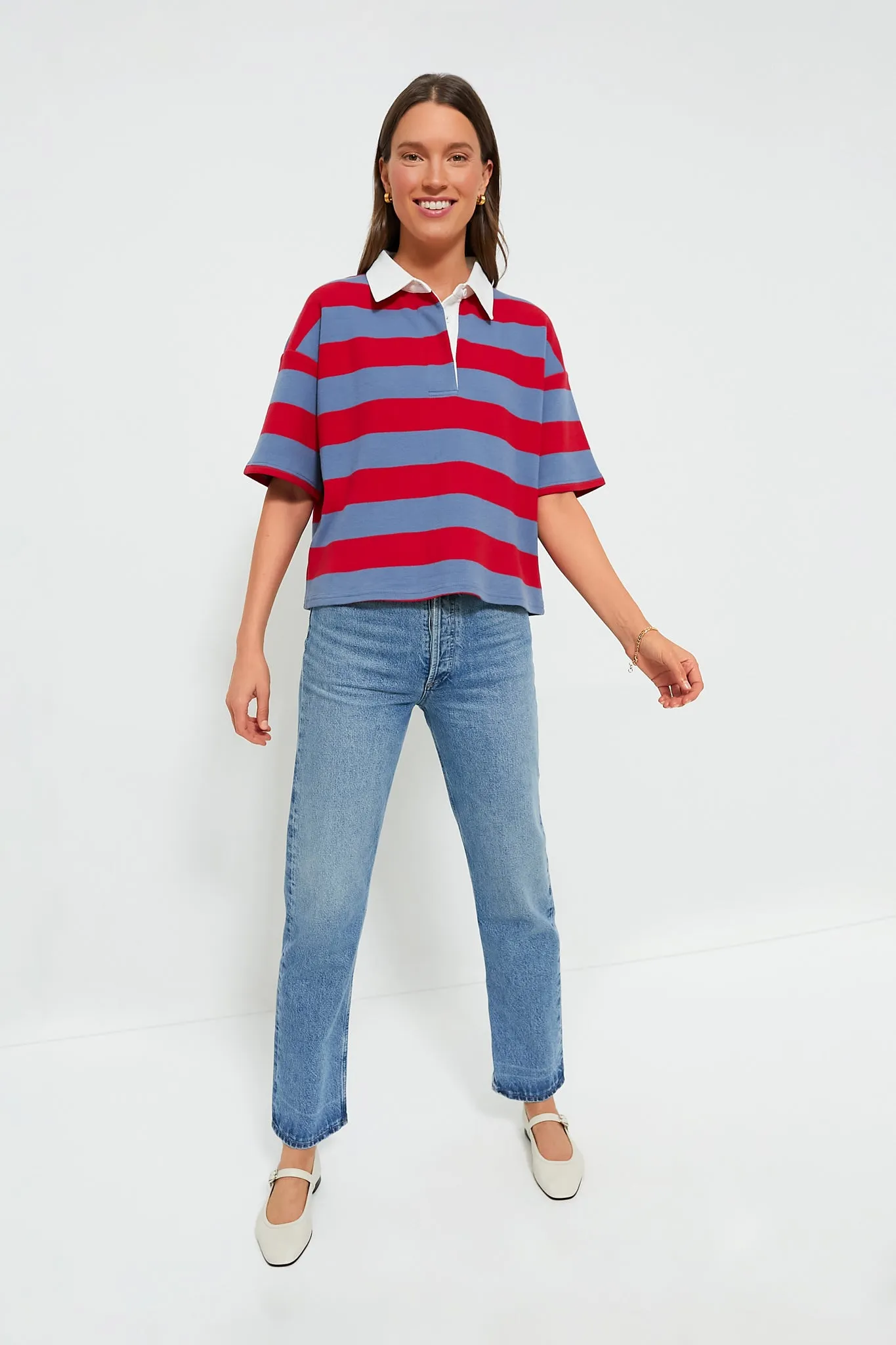 Red Stripe Cotton Wesley Rugby Shirt