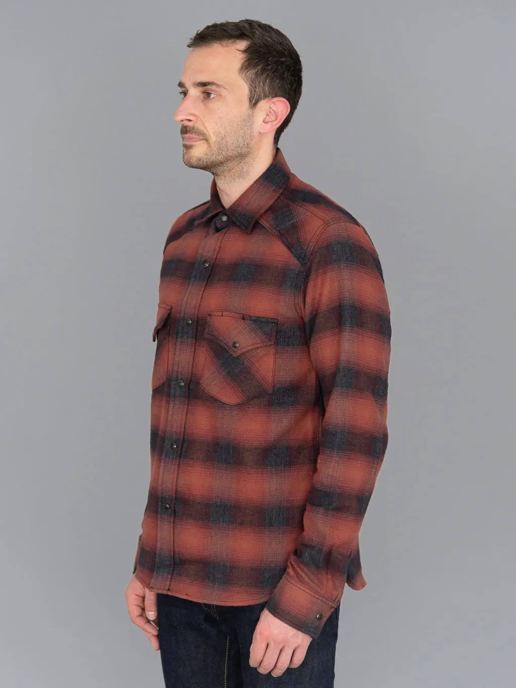 Rogue Territory Western Shirt Brick Red Brushed Plaid