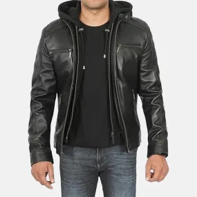 Sable Mirage Black Leather Jacket with Hood