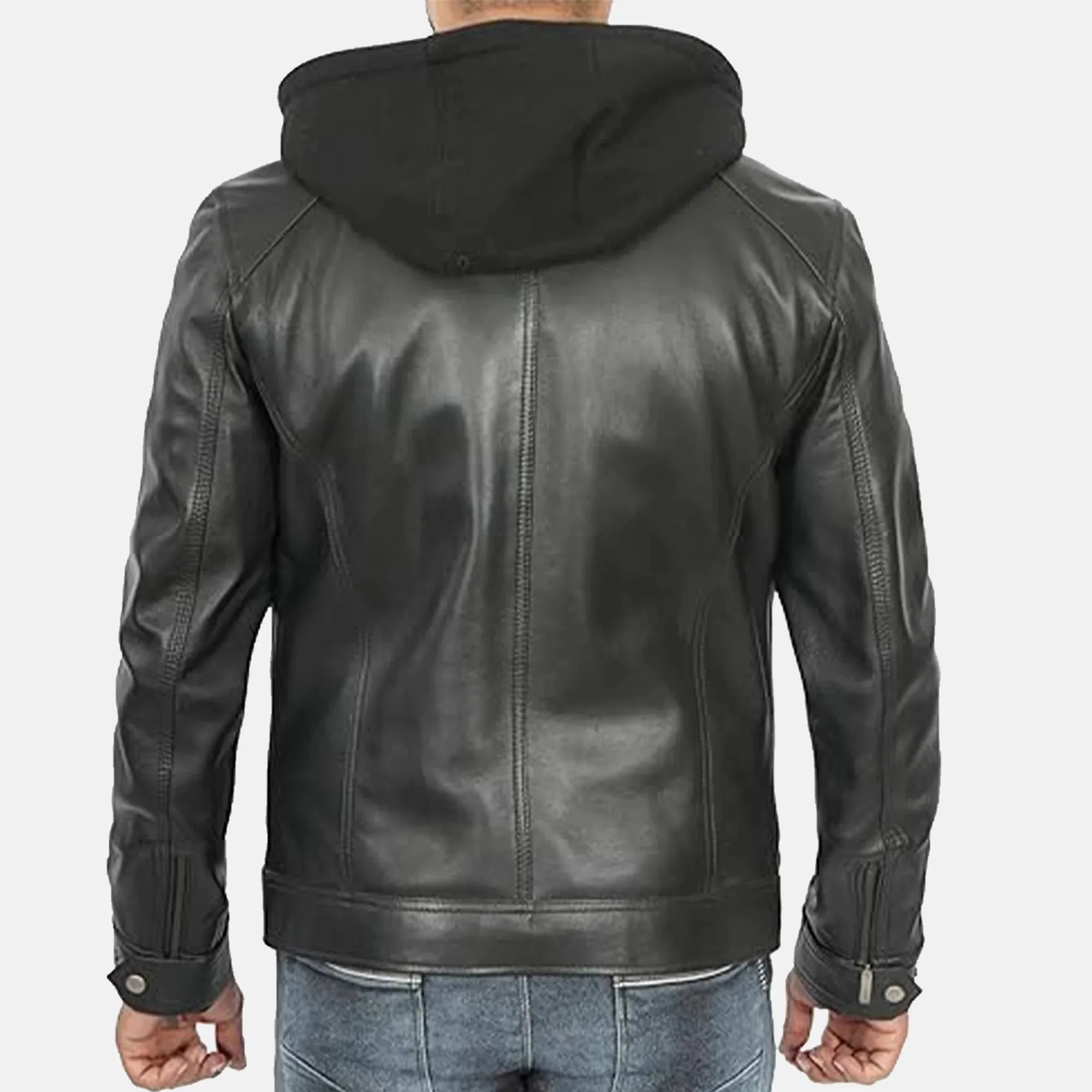 Sable Mirage Black Leather Jacket with Hood