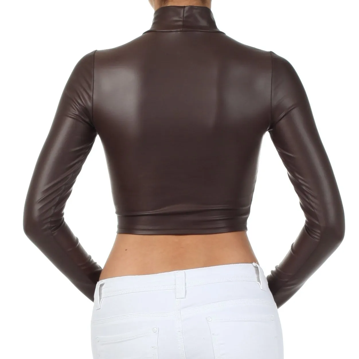 Sakkas Matte Liquid Mock Neck Turtleneck Long Sleeve Crop Top - Made in USA